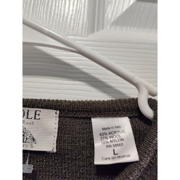 Fiesole Mens Italian Made Dark Olive Green Wool Blend Vneck Sweater Size Large - Picture 4 of 9